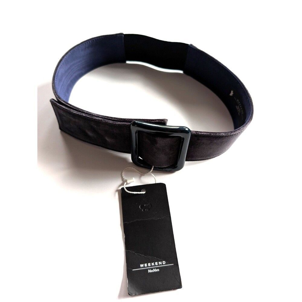 Weekend Max Mara Velvet Square Buckle Stretch Wide Band Belt NWT Silk Blend S